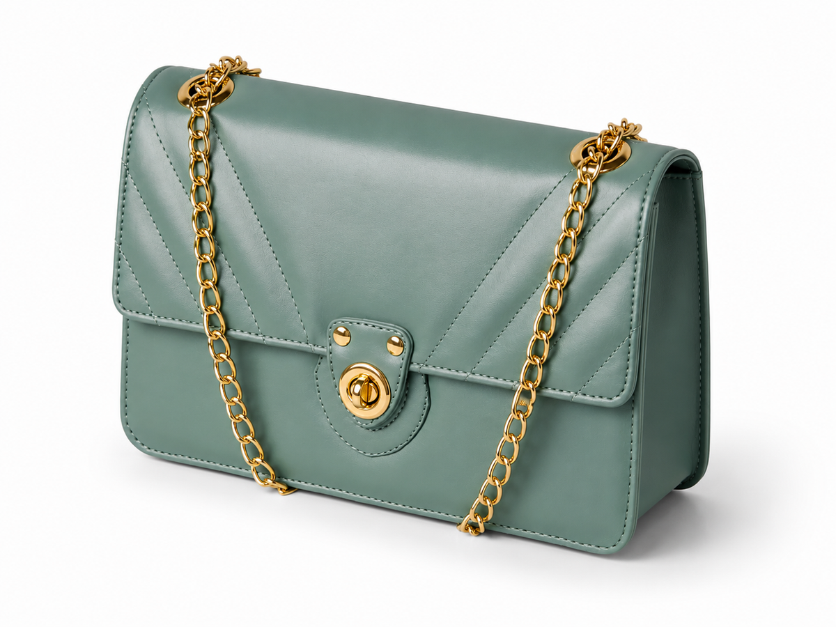 Vogue bag in pale green front angle